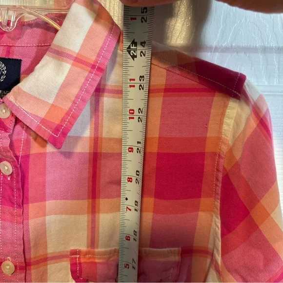 American Eagle Outfitters LS Button M Shirt Pink Plaid Favorite Fit women’s - Picture 8 of 9